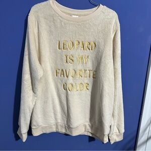 Cream Sweater Leopard Is My Favorite Color Fuzzy Cozy Secret Treasures Large Top